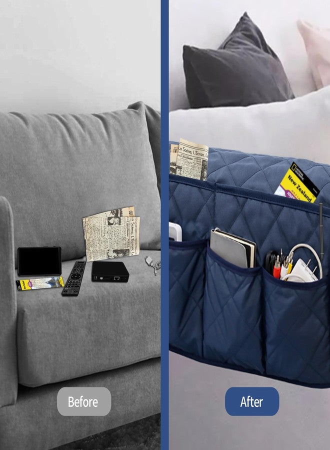 MEHIDFY Armchair Caddy, Waterproof Sofa Armrest Organizer, Non Slip Recliner Organizer, Remote Holder for Recline, Recliner Caddy with 14 Pockets Storage for TV Remote, Phone, Magazine (Blue) - Image 5